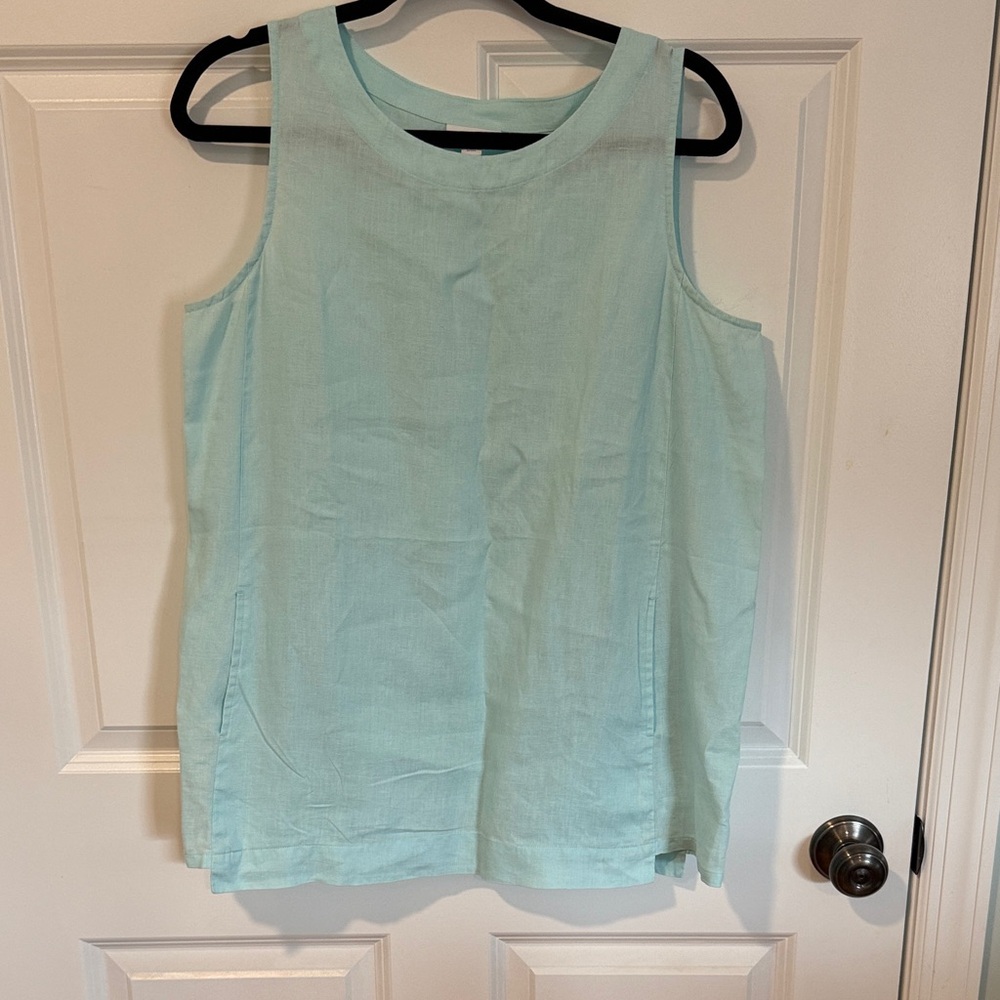 Linen PureJill Sleeveless Aqua Top